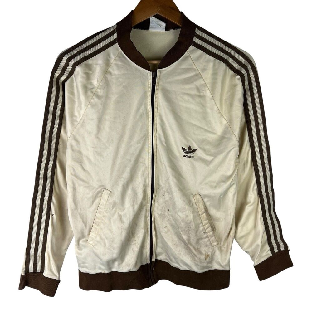 Vintage 80s Adidas Mens M ATP Keyrolan Track Jacket Beige Brown Full Zip USA